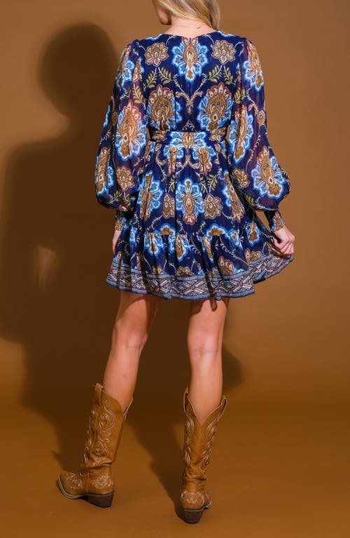 Flying Tomato Print Long Sleeve Minidress In Blue