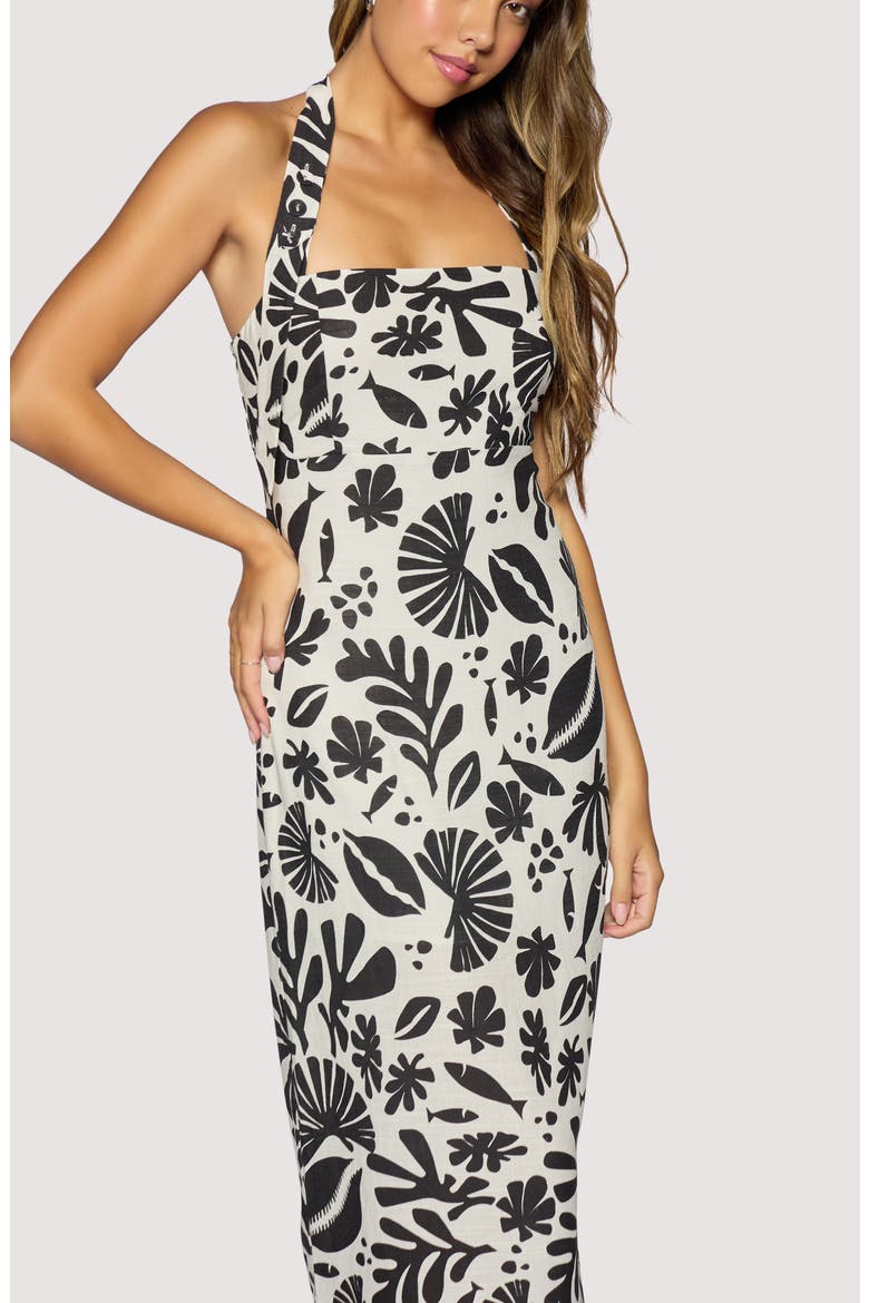 Tropical Bliss Halter Midi Dress, Alternate, color, OFF-WHITE-BLACK