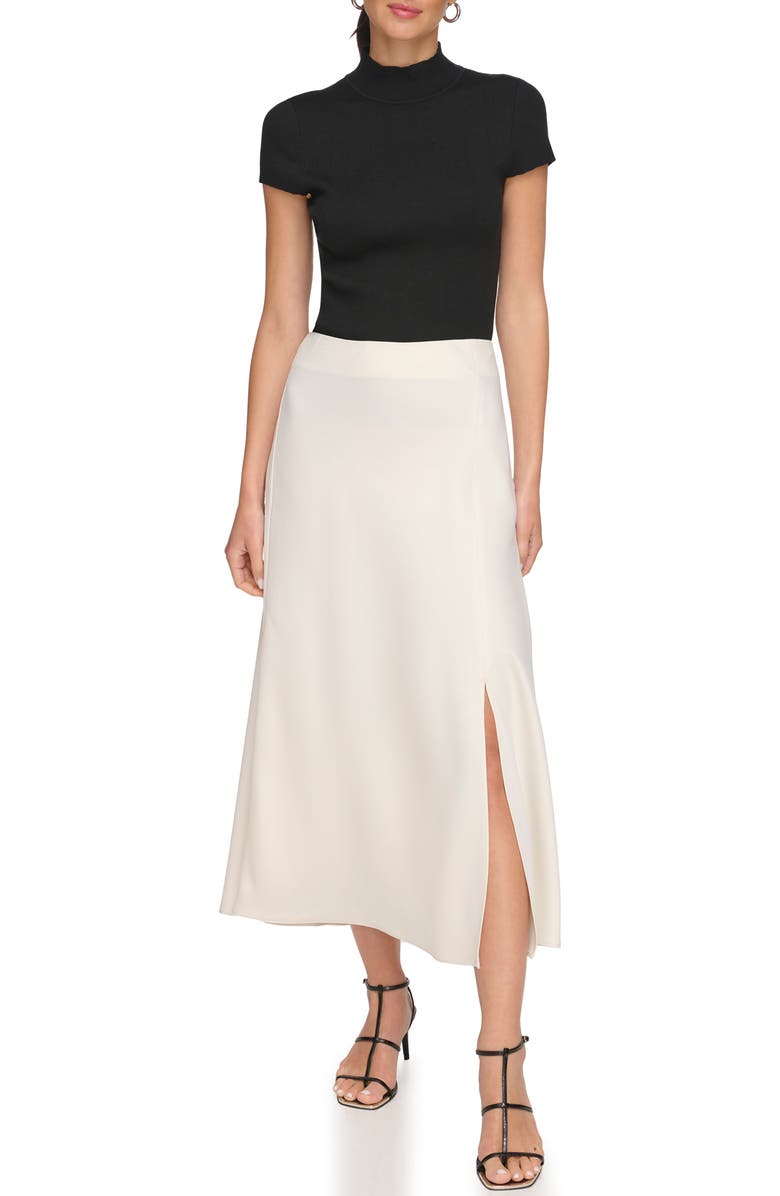 DKNY Satin Side Slit Midi Skirt, Alternate, color, 
