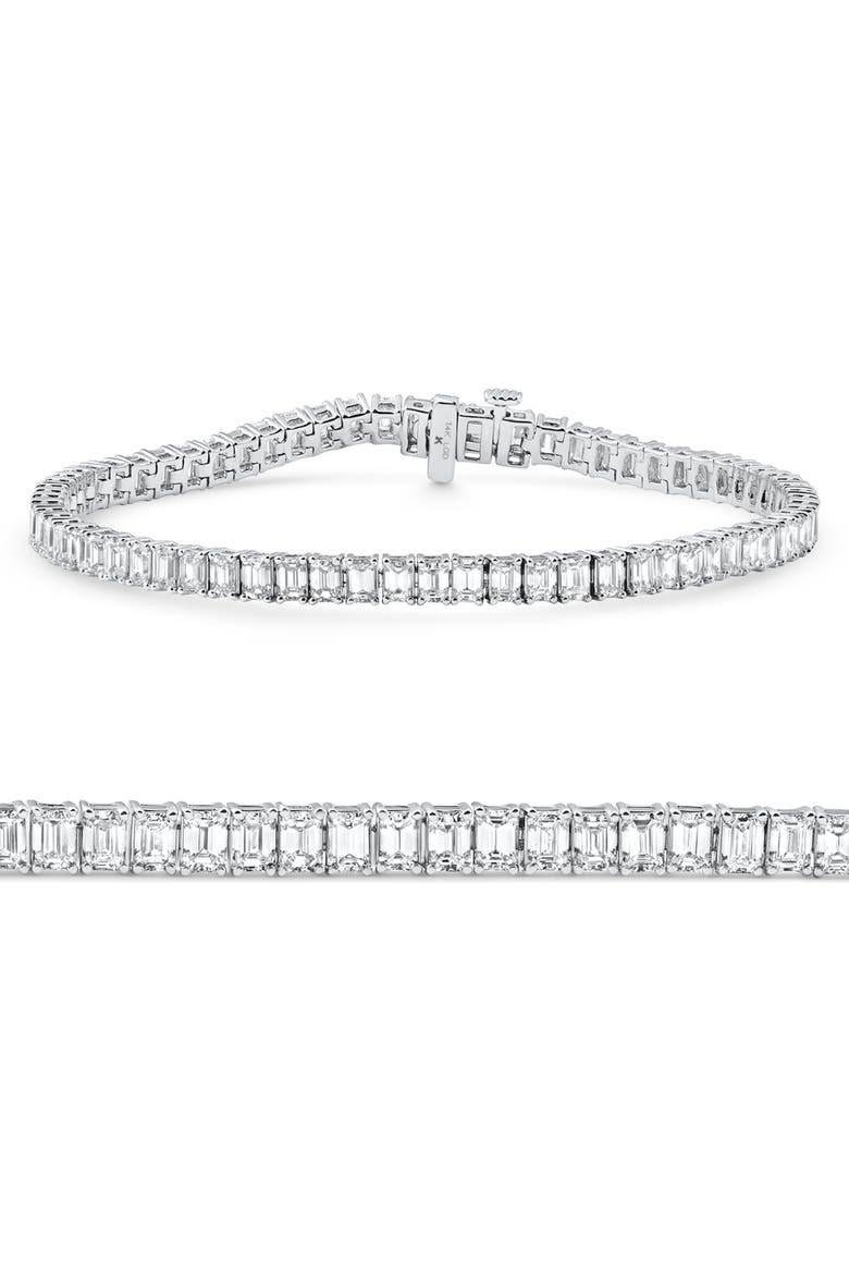 12.25Ct Emerald Cut Diamond Tennis Bracelet 7" 14k Gold Lab Grown, Main, color, 14k White Gold