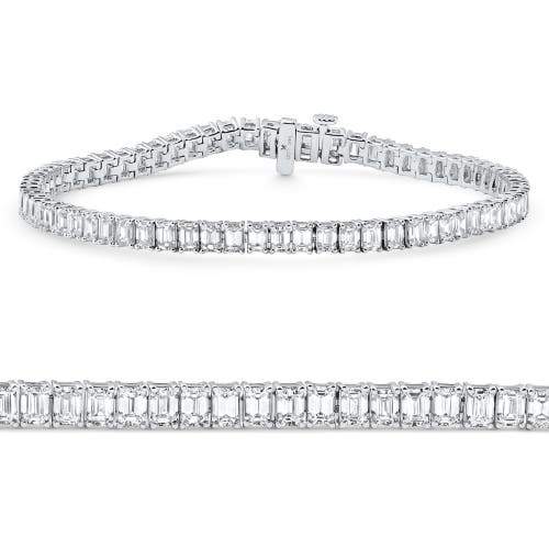 Bliss Diamond 12.25ct Emerald Cut Diamond Tennis Bracelet 7" 14k Gold In Silver