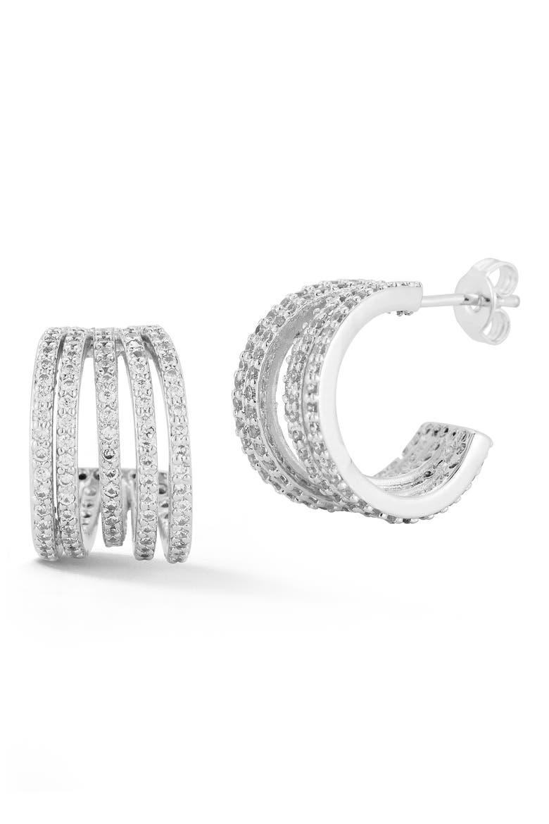 Cubic Zirconia Pavé Cage Hoop Earrings, Main, color, SILVER