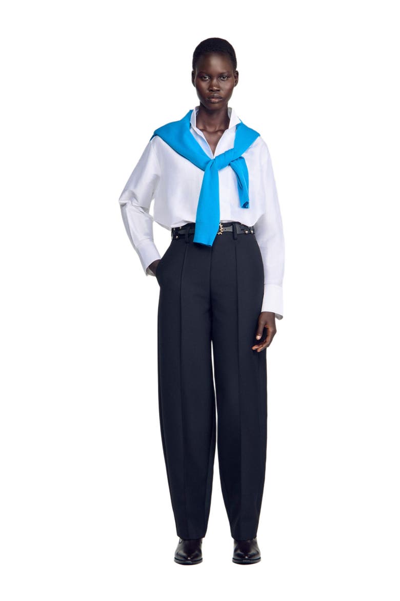 Barrel-leg Tweed Trousers, Alternate, color, Black