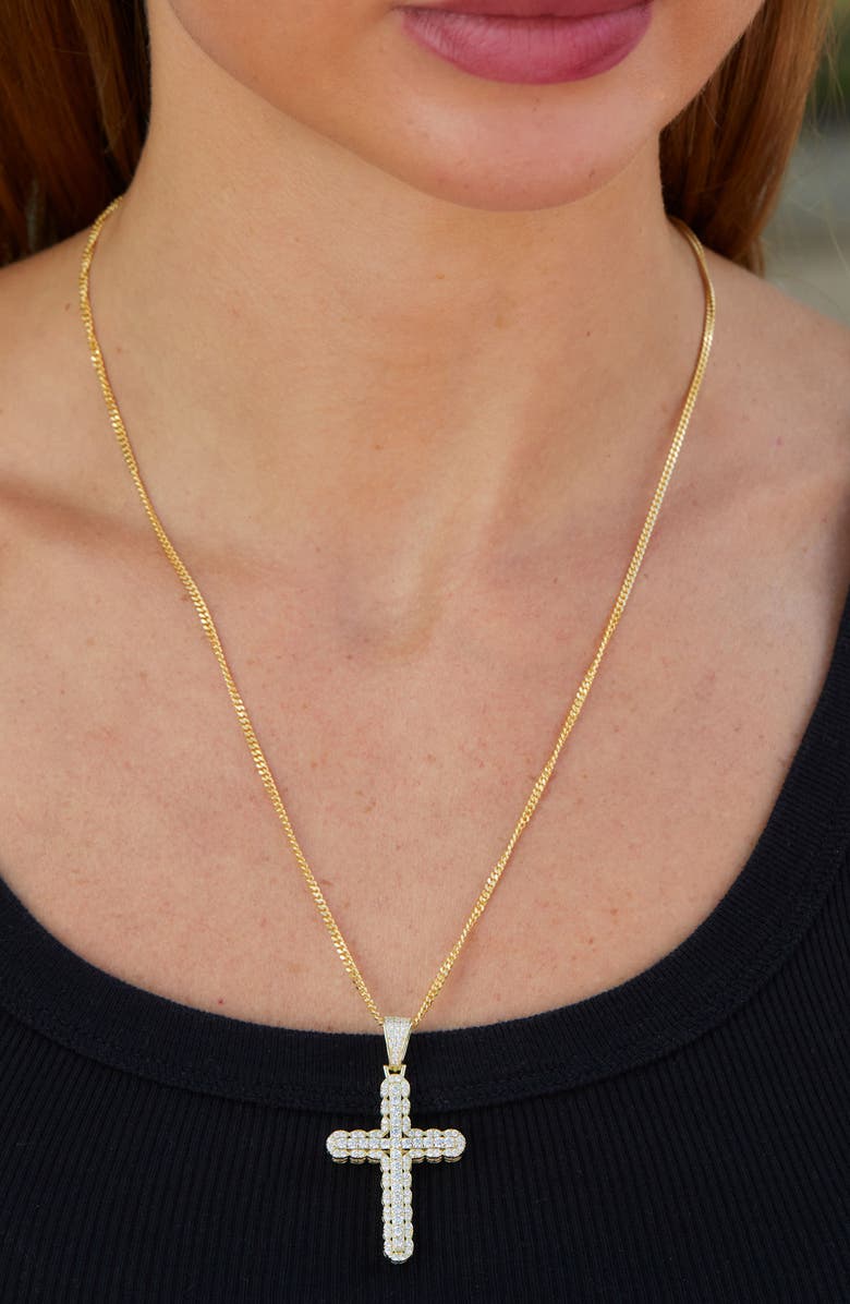 SAVVY CIE JEWELS Pavé Cubic Zirconia Cross Pendant Necklace, Alternate, color, Yellow