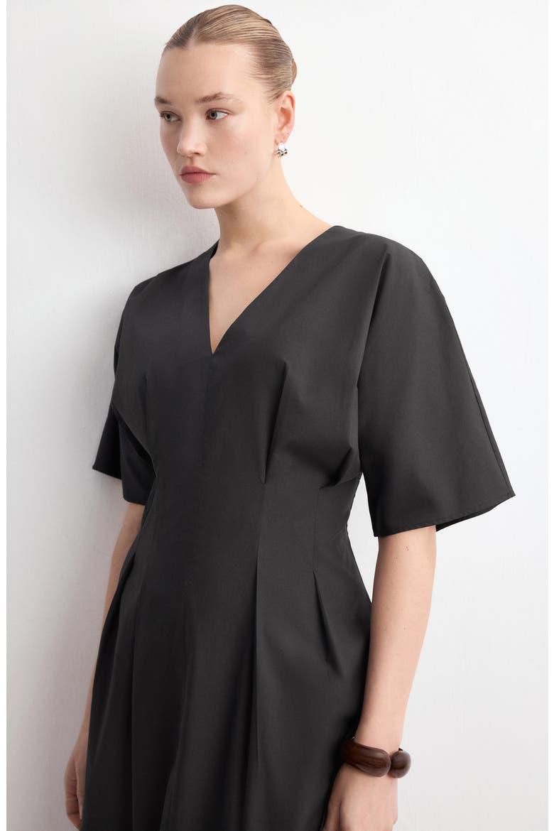 Pleated Flare Midi Dress, Alternate, color, BLACK