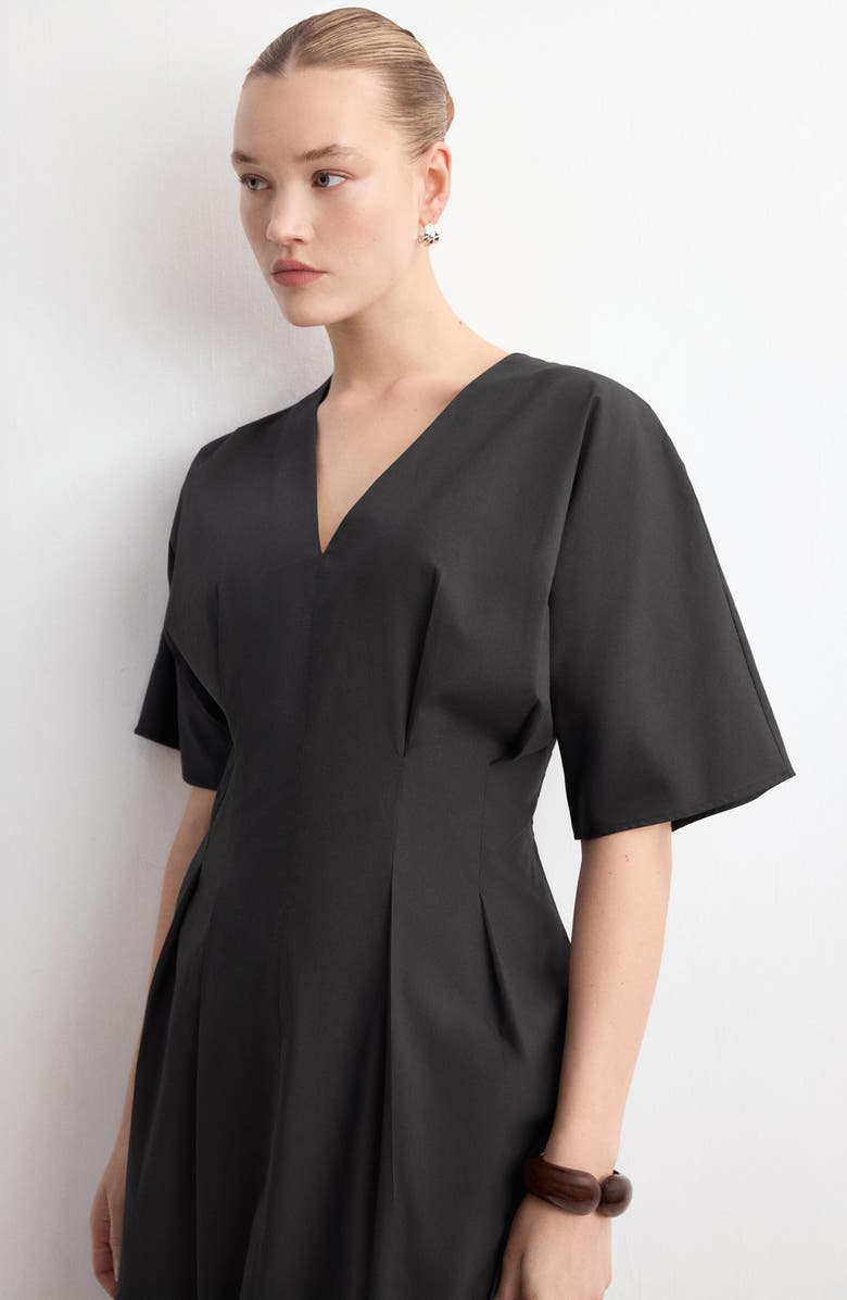 MANGO Pleated Flare Midi Dress, Alternate, color, Black