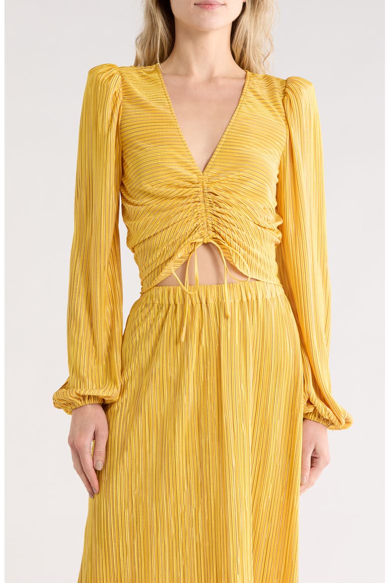 Yolande Long Sleeve Ruched Top, Main, color, DAISY YELLOW PLEATED