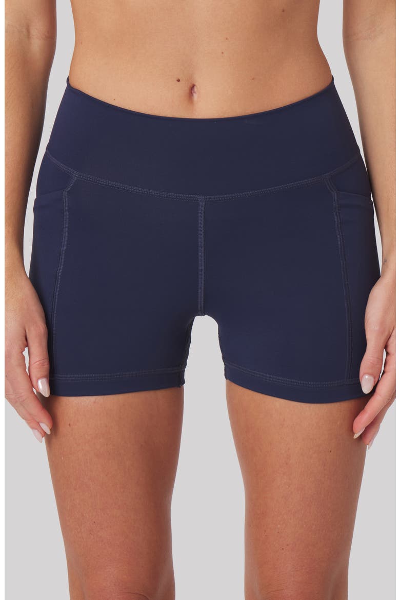 Heather High Waist Pocket Bike Shorts, Alternate, color, LEGACY NAVY BLUE