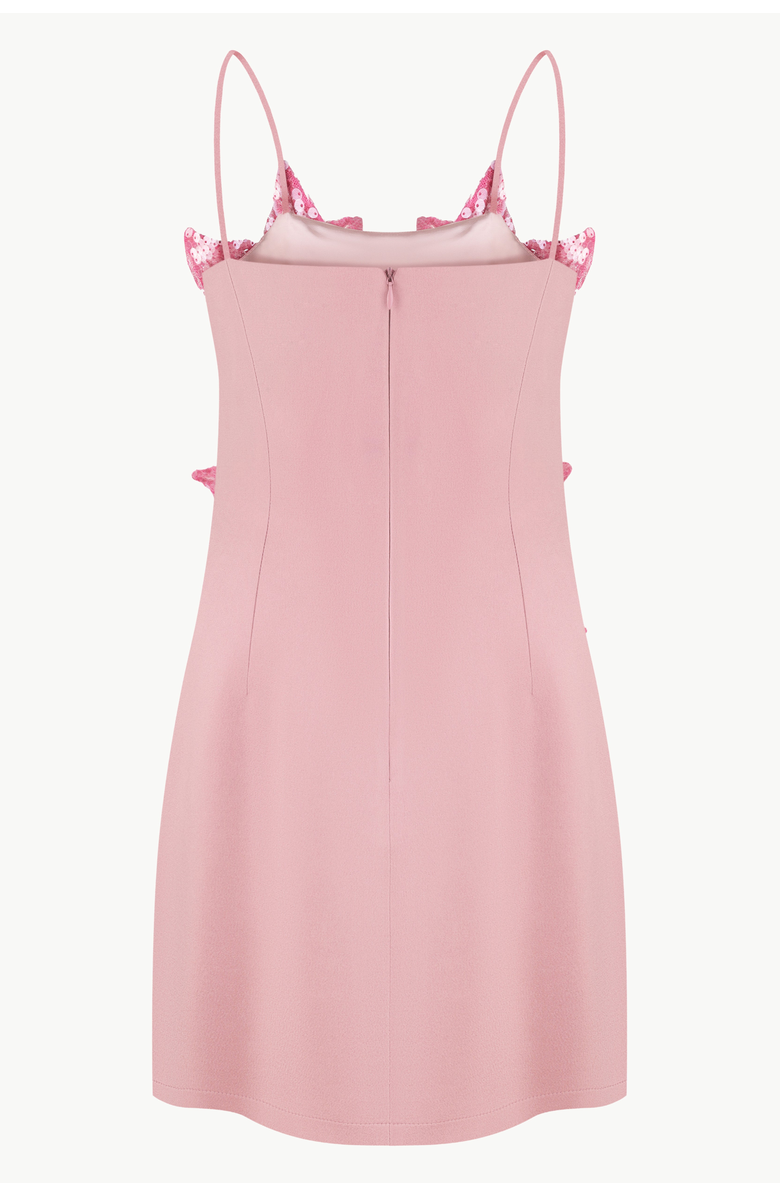 Malva Florea Floral Sequin Appliqus Mini Dress, Alternate, color, Peony Pink