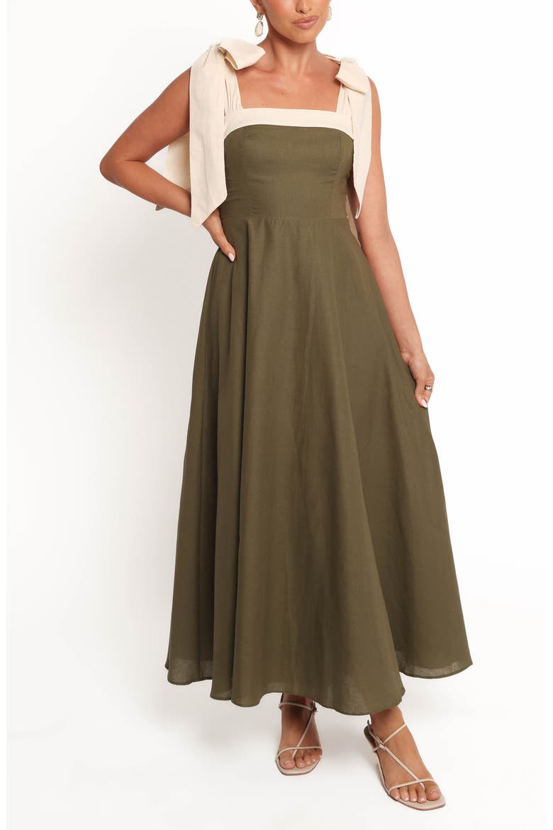 Olinda Bow Strap Cotton & Linen Maxi Dress, Main, color, OLIVE