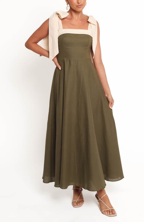Olinda Bow Strap Cotton & Linen Maxi Dress