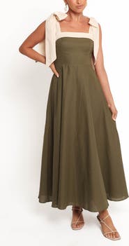 Petal 
Pup Olinda Bow Strap Cotton 
Linen Maxi Dress