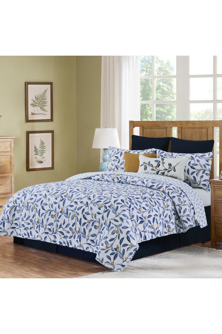 Laurelwood Flowers Cotton Blend Quilt Set, Main, color, Blue