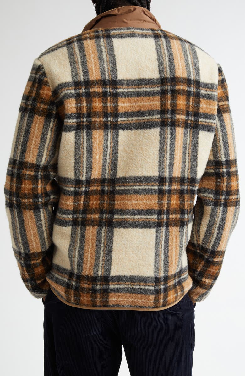 Moncler Plaid High Pile Fleece Snap-Up Jacket, Alternate, color, 