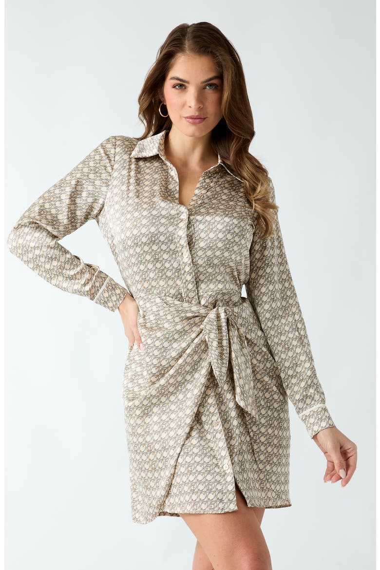Tie Waist Long Sleeve Satin Shirtdress, Alternate, color, PEARL PRINT