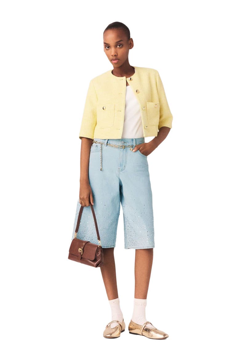 Short-sleeved tweed jacket, Alternate, color, Pale yellow