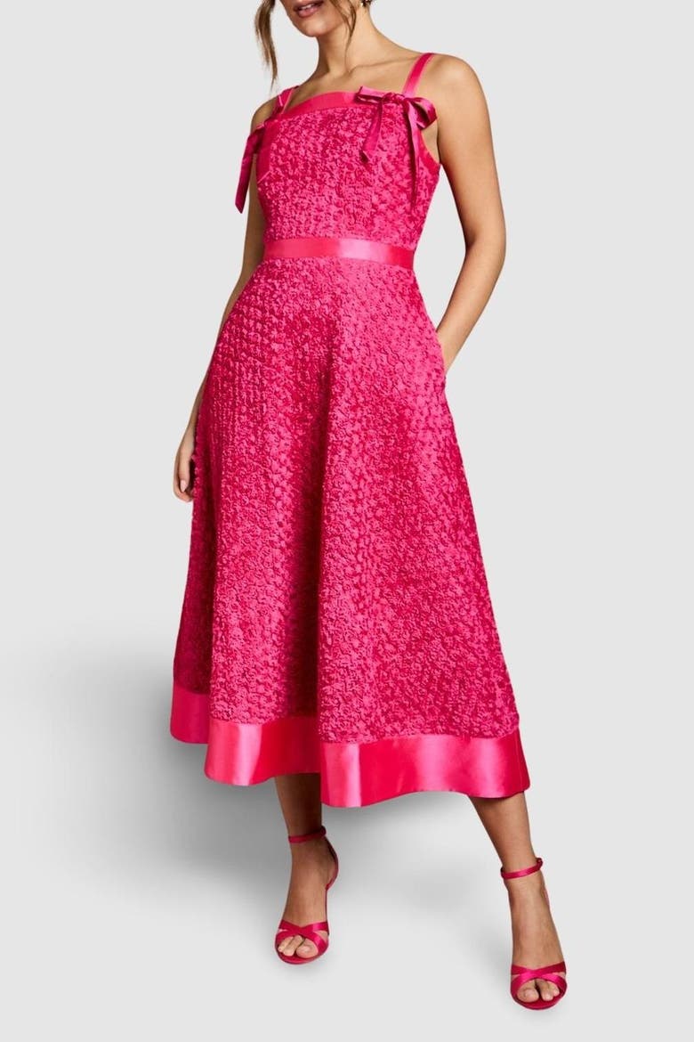 3D Flower Strappy Midi Dress, Alternate, color, Pink