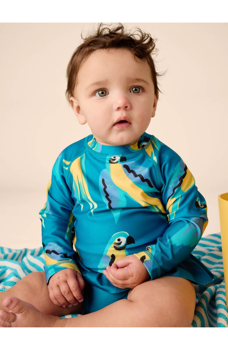 Tea Collection Rash Guard Baby Swim Set, Alternate, color, Blue & Yellow Macaws