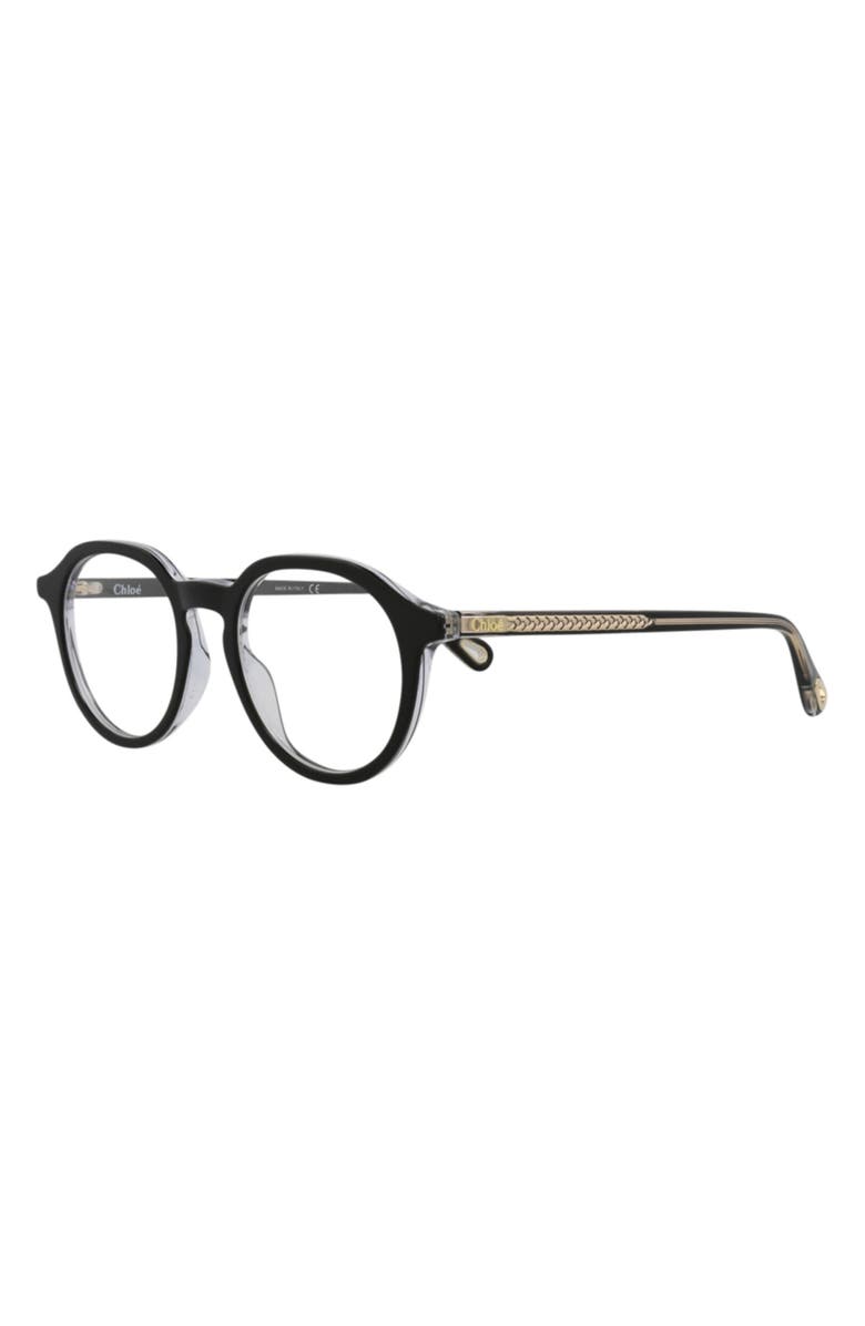 Chloé 47mm Round Optical Glasses, Alternate, color, Black Black Transparent