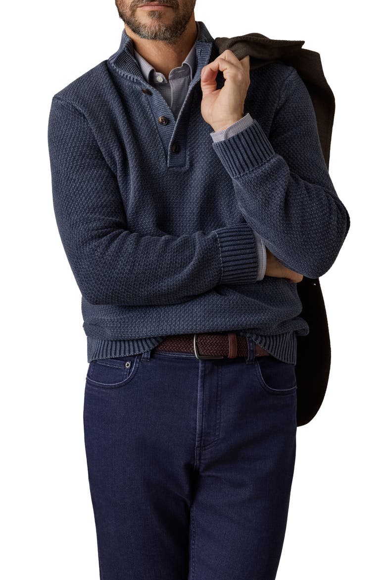 Sunwashed Dockside Quarter Button Sweater, Main, color, ABYSS NAVY