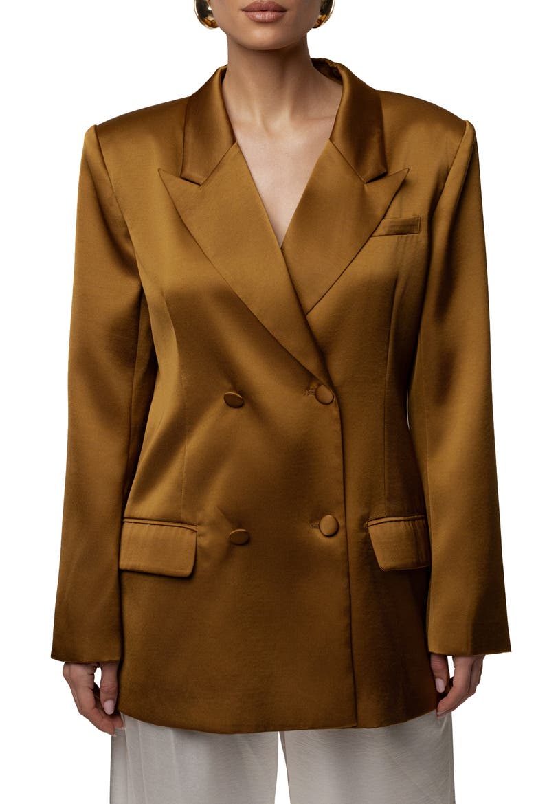 Lara Oversize Satin Blazer, Main, color, Bronze