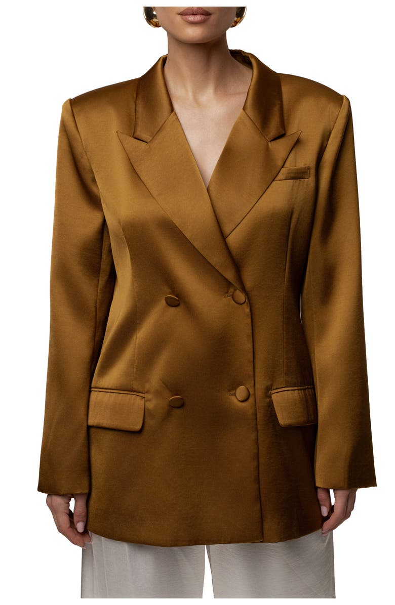 JLUXLABEL Lara Oversize Satin Blazer, Main, color, Bronze
