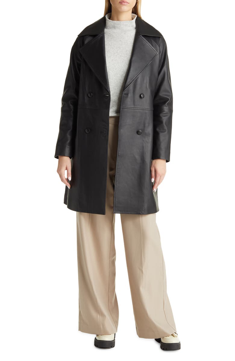 Halogen<sup>®</sup> Double Breasted Leather Trench Coat, Main, color,
