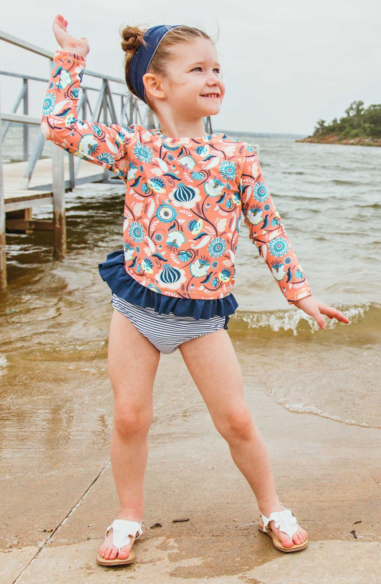 RuffleButts Paisley Paradise Two-Piece Rashguard Swimsuit & Head Wrap Set, Alternate, color, 