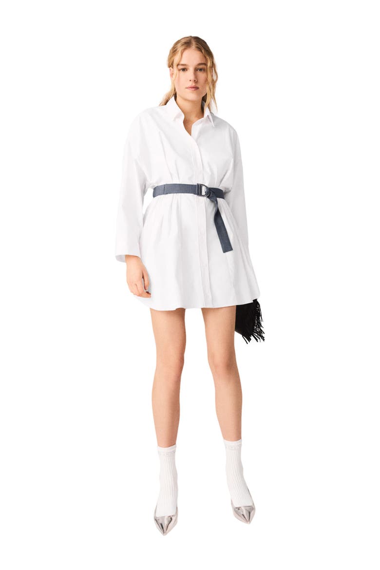 Shirt dress with contrast belt, Alternate, color, White