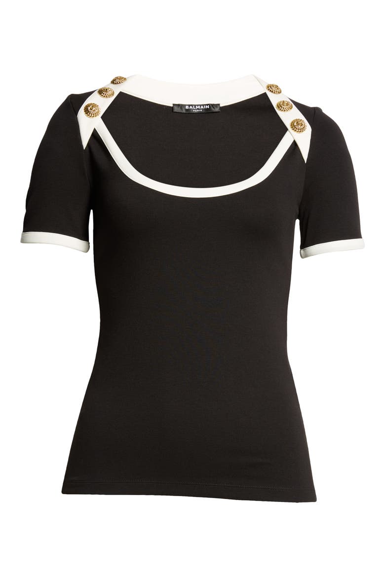 Button Detail T-Shirt, Alternate, color, BLACK/ CREAM