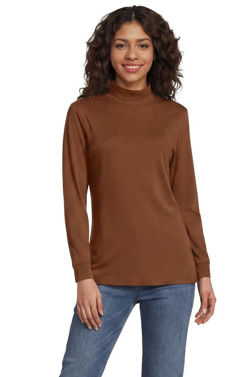 Relaxed Cotton Long Sleeve Mock Turtleneck