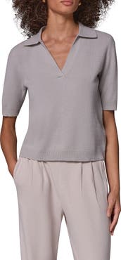 Donna Karan New York Cashmere Elbow Sleeve Polo Sweater