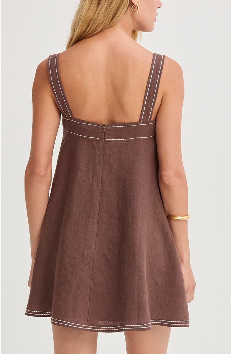 CRESCENT Contrast Stitch Square Neck Linen Mini Dress, Alternate, color, Brown