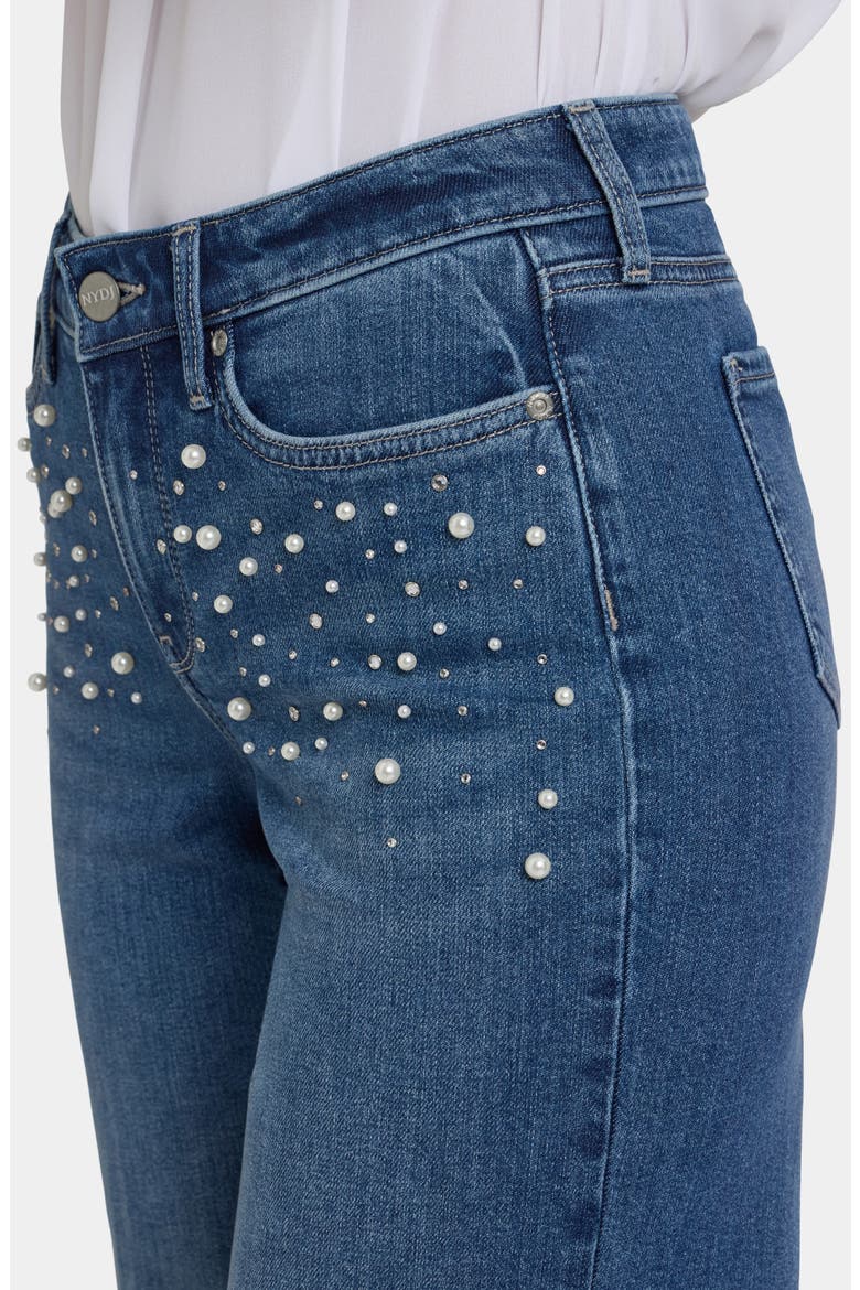 Teresa Rhinestone & Faux Pearl Wide Leg Jeans, Alternate, color, LAKE NOTRE DAME
