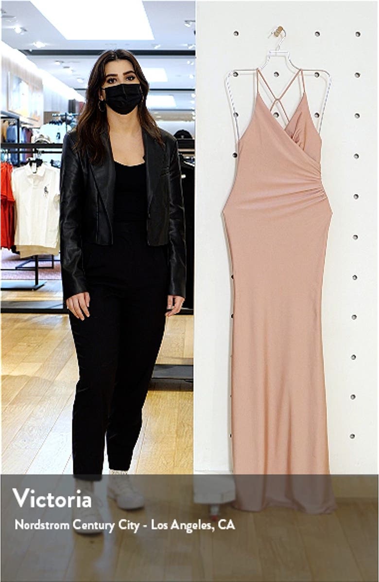 Wrap Front Strappy Back Jersey Gown, sales video thumbnail