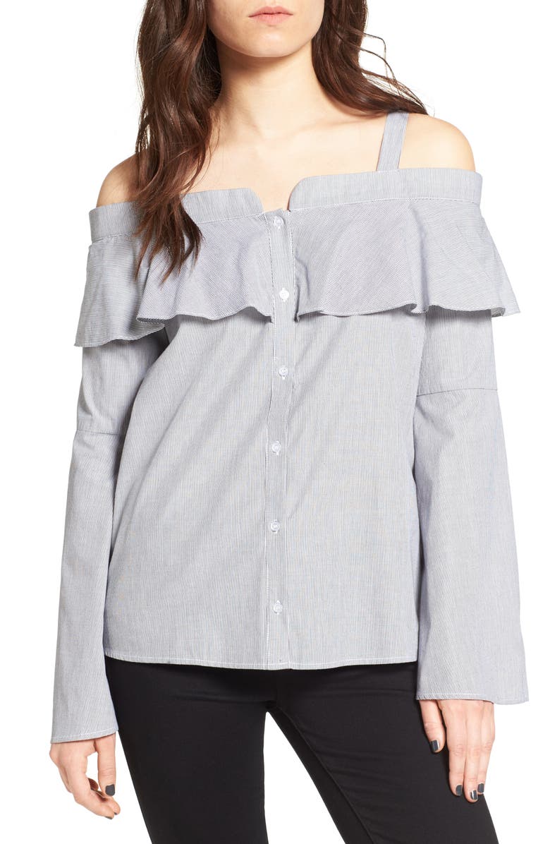 Trouvé Cold Shoulder Ruffle Blouse, Main, color,