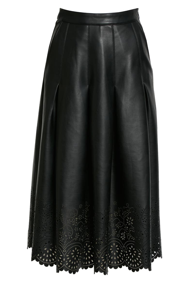 Neil Pointelle Hem Faux Leather Skirt, Alternate, color, BLACK