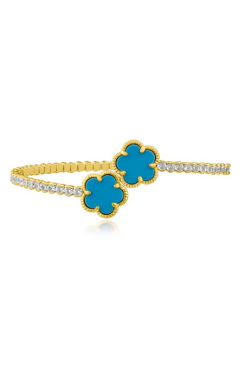 CZ by Kenneth Jay Lane Cubic Zirconia & Semiprecious Stone Bypass Bracelet, Main, color, Turquoise/ Clear Gold