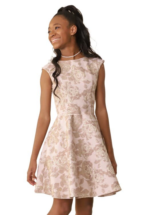 Un Deux Trois Cap Sleeve Boat Neck Dress In Longer Length In Nude