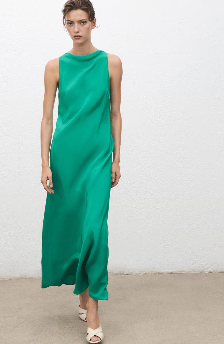 MANGO Sleeveless Satin Cocktail Dress, Alternate, color, Green