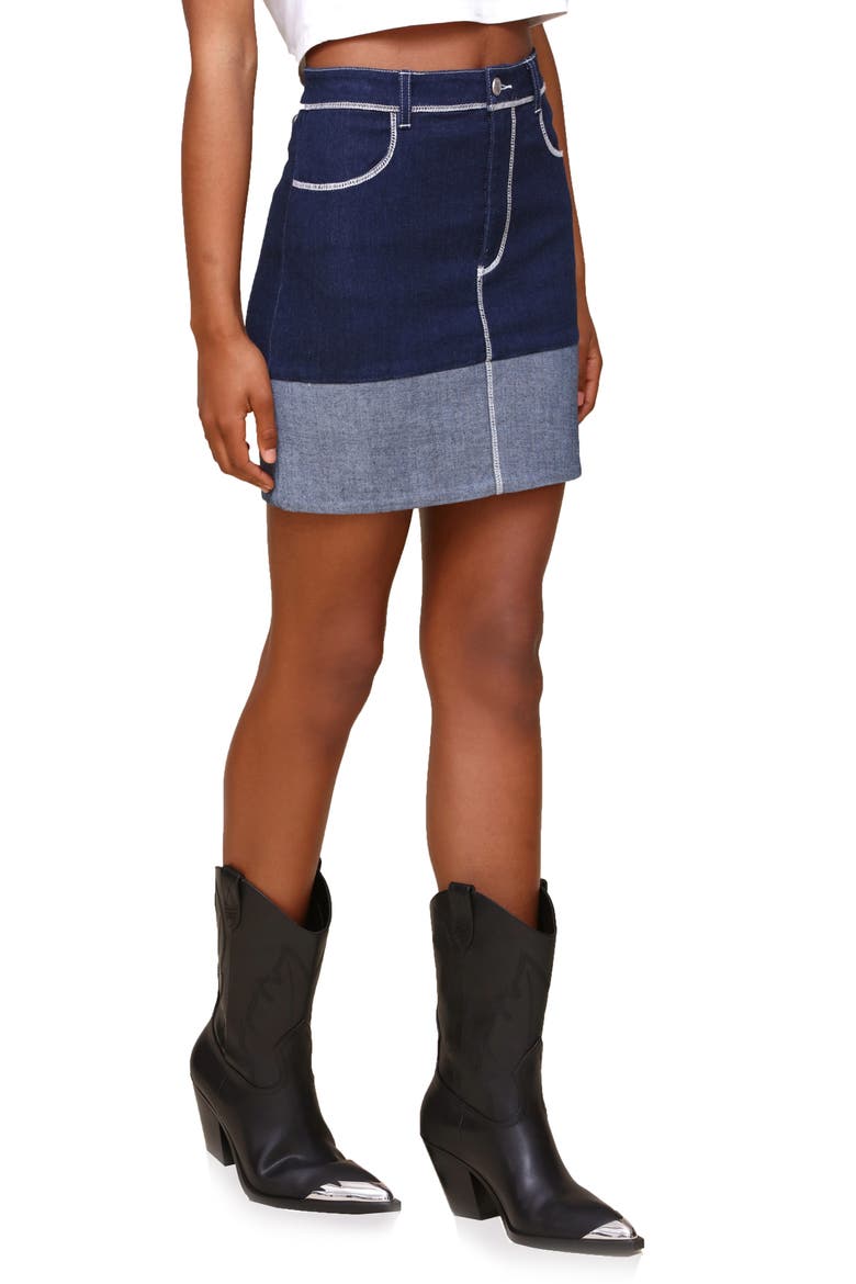 Contrast Cuff Denim Miniskirt, Alternate, color, DARK RINSE WASH