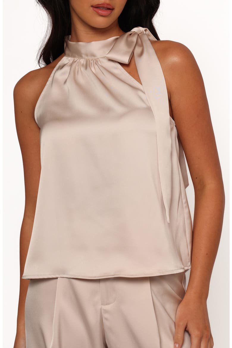 Skarlett Tie Neck Sleeveless Satin Top, Main, color, PEARL