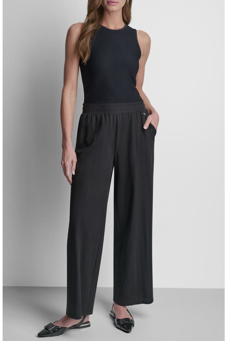 Logo Pull-On Wide Leg Pants, Alternate, color, BLACK