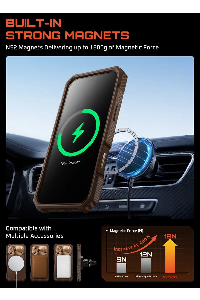 UB GRIP PRO Series iPhone 17 Pro Max MagSafe Phone Case with HD Tempered Glass, Alternate, color, Brown - iPhone 17 Pro Max