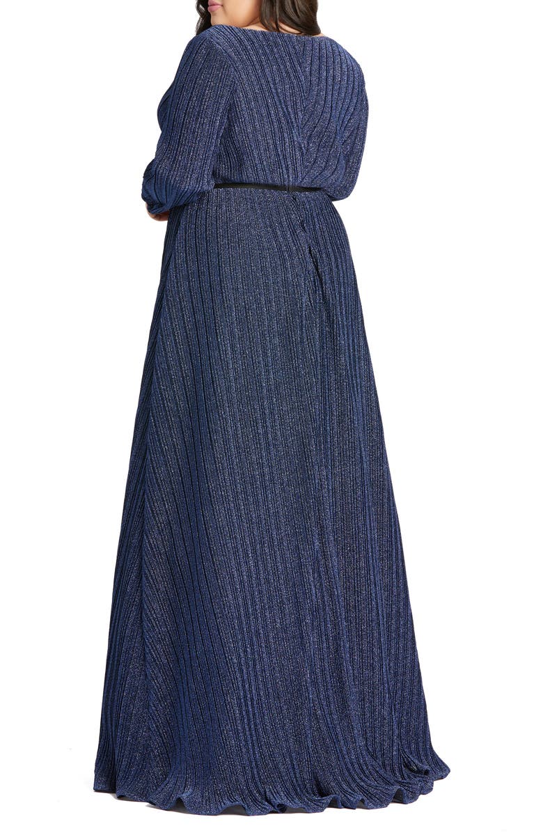 Mac Duggal Shimmering V-Neck Evening Gown, Alternate, color, Sapphire