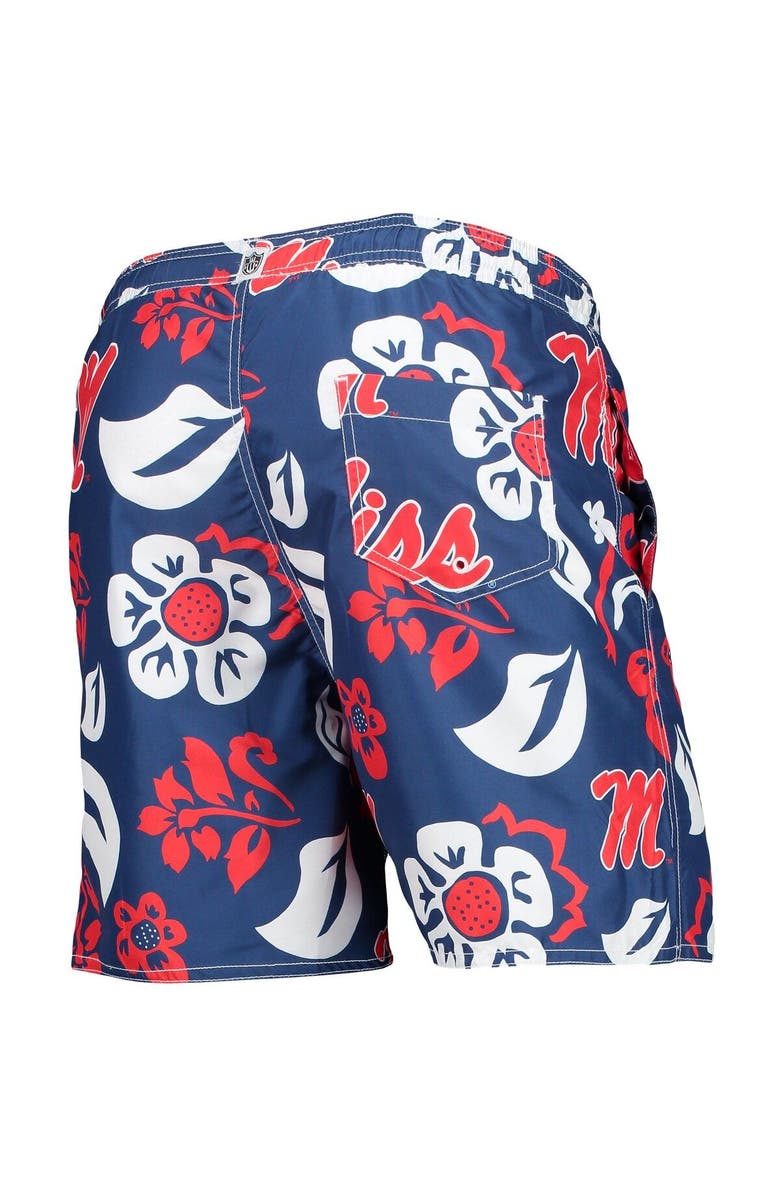 Wes & Willy Men's Wes & Willy Navy Ole Miss Rebels Floral Volley Logo Swim Trunks, Alternate, color, 