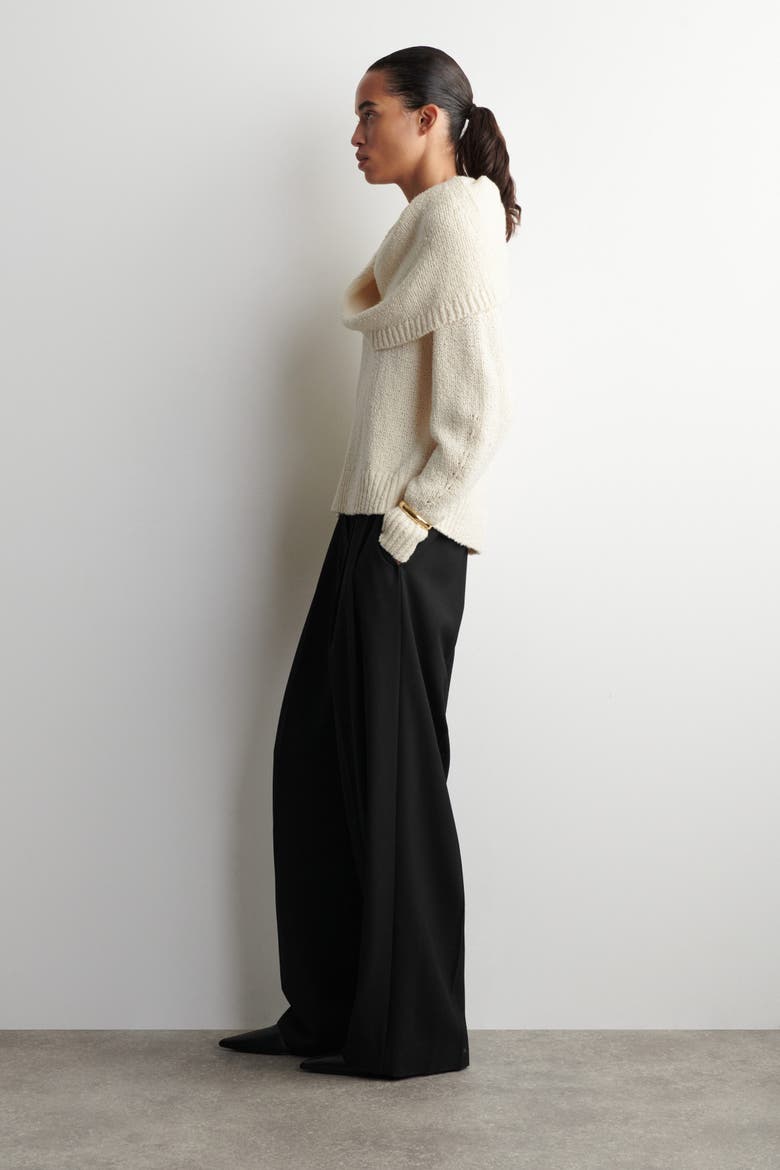 Layered Shawl Merino-Cashmere Sweater, Alternate, color, WHITE