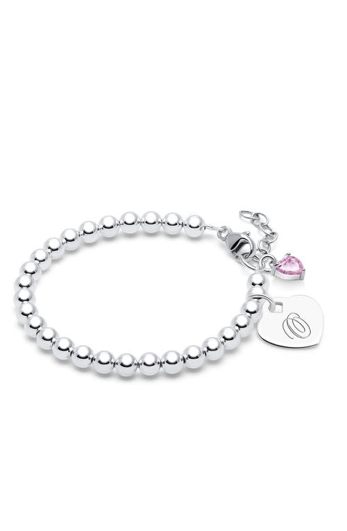 Tiny Blessings Sterling Silver 4mm Beads & Engraved Initial 6.25" Bracelet In Metallic