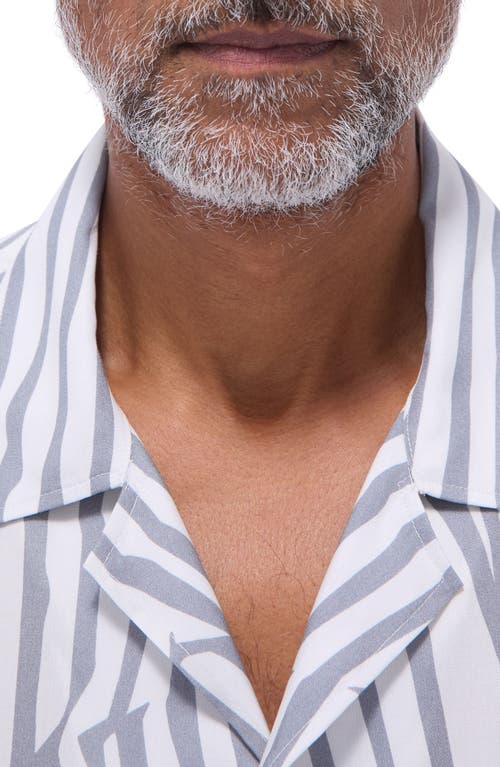 Bugatchi Jackson Stripe Lyocell Camp Shirt In Zinc