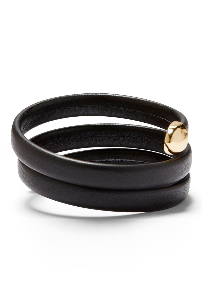 Leather Wrap Bracelet, Alternate, color, GOLD/ BLACK